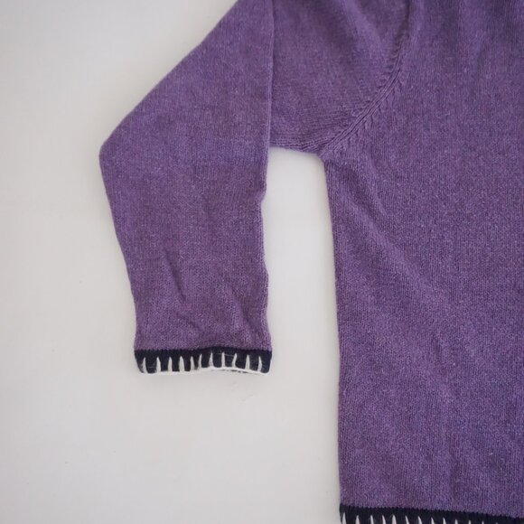 VTG Christopher & Banks Purple Floral Tree Embroidered Christmas Sweater L - Picture 7 of 9